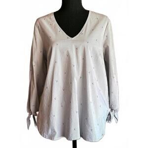 Dalia Womens Top Sz M Navy White Stripe V Neck Pullover 3/4 Sleeve